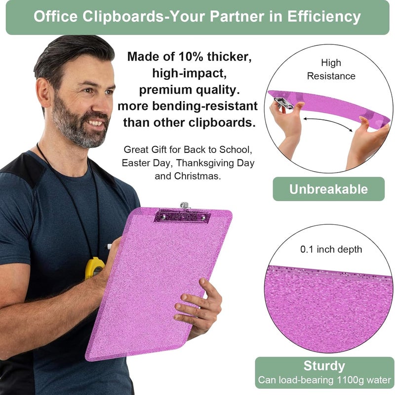 SFLHHDM 1 Pcs Clear Glitter Clipboards, Plastic Clipboard with Pen Holder,Size 8.85 x 12.4 in Shiny Clipboards with Low Profile Clip,Cute Hanging Clipboard for Office Supplies Sparkly Clip Board-Rose Pink - Image 5